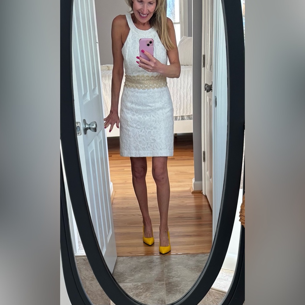 Lilly Pulitzer white and Gold Lace Dress
